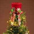 thumbnail image 1 of Cinvoph Candy Cane Christmas Tree Topper, Velvet Tree Topper Hat with Candy Bows Ornament, Top Hat Xmas Tree Topper for Home Office Holiday Tree Decor 7.5" Red B, 1 of 6