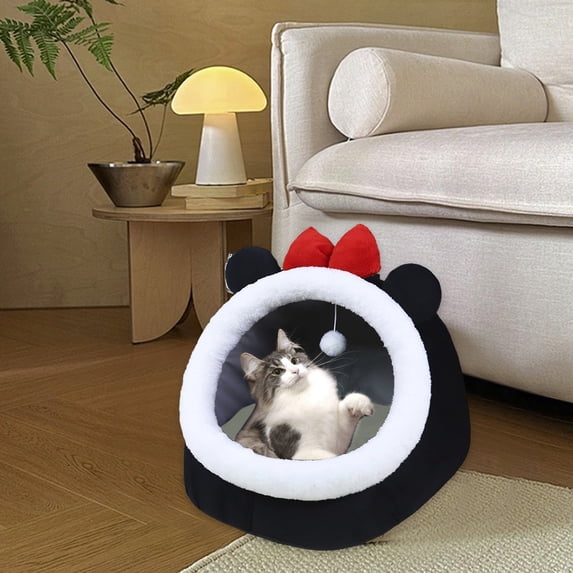 Cinvoph Cat Bed with Built In Interactive Ball Decorative Soft Cat Bed Cozy Dog Nest Detachable Cushion For Small Medium Pets 12"x12"x11"