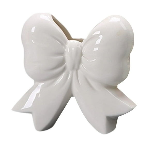 Cinvoph Ceramic Flower Vase - Rustic Decorative Bow Shaped Vase Flower Arrangement for Living Room, Office Desk Housewarming Gift 5"x5" White