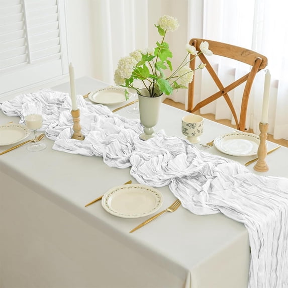 Cinvoph Cheesecloth Table Runners Elegant Boho Table Runner for Gauze Wedding Party Home Decorations 35"x71" White