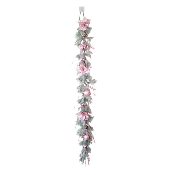 Cinvoph Christmas Artificial Garlands, Decorative Exquisite Pink Garland, Faux Garland for Fireplace, Mantle, Wall, Indoor, Outdoor Xmas Wedding Decorations, C