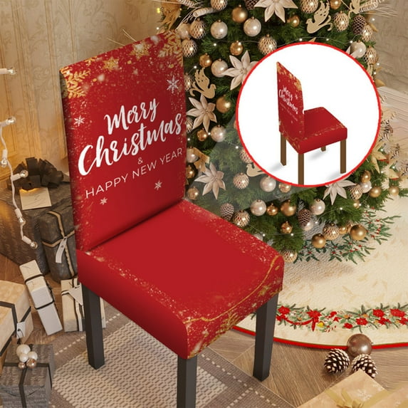 Cinvoph Christmas Chair Covers Stretch Red Chair Back Covers Winter Merry Christmas Dining Room Seat Covers Washable Chair Slipcovers for Home Kitchen Hotel, Red