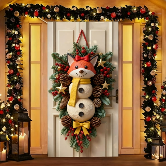 Cinvoph Christmas Door Cover Cute Animals Door Banner, Durable Winter Holiday Decoration for Front Porch, Indoor & Outdoor Reusable Xmas Door Hanging Cover Entry Decor 35"x71"