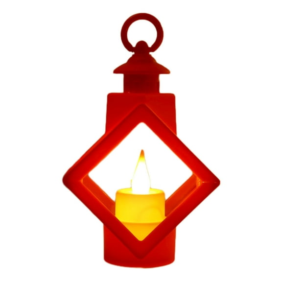 Cinvoph Christmas Lantern Decoration, Hanging Flickering Candle Lanterns Decorative Metal Vintage Light Battery Operated Lights for Christmas Patio Garden, Table,Party Decor , Red