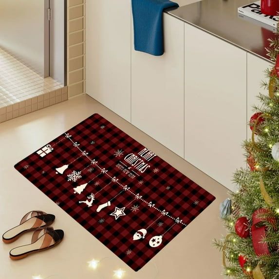 Cinvoph Christmas Plaid Area Rug, 16"x24" Vintage Entryway Rugs, Soft Non Slip Floral Door Mat, Washable Low Pile Carpet for Front Door Entry Carpets Entrance Bedroom Kitchen
