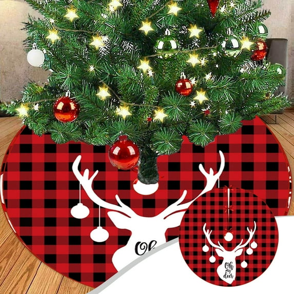 Cinvoph Christmas Plaid Reindeer Xmas Tree Skirt Rustic Christmas Decorations for Winter New Year Holiday Party Decor Indoor Outdoor 36", B