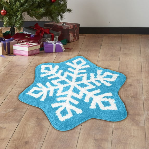 Cinvoph Christmas Plush Snowflake Rugs for Living Room Bedroom, Machine Washable Soft Cozy Bedside Rug, Indoor Floor Carpet Home Decor 16" Blue