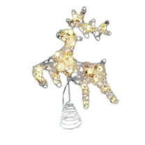 Cinvoph Christmas Reindeer Tree Topper, Plug in Golden Glittered Reindeer Tree Topper, Iron Hollow Built-in String Lights for Xmas Winter Holiday Tree Decor 14"