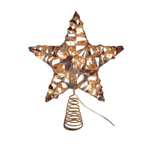 Cinvoph Christmas Star Tree Topper, Plug in Golden Glittered Star Tree Topper, Iron 20 Bulbs String Lights for Indoor Office Christmas New Year Holiday Tree Decoration 12"