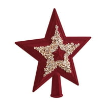 Cinvoph Christmas Star Tree Topper with Sequin for Holiday Decorations, Velvet Shatterproof Xmas Tree Decoration Ornament for Home Party Indoor Outdoor Decor 8" Red A