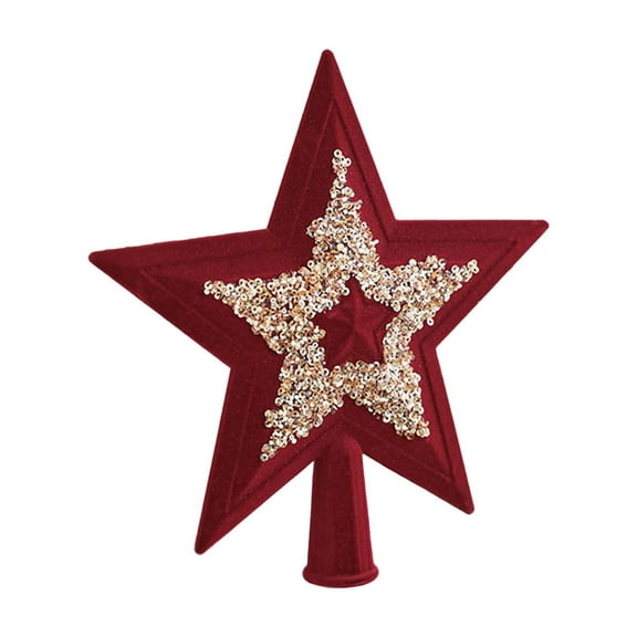 Cinvoph Christmas Star Tree Topper with Sequin for Holiday Decorations, Velvet Shatterproof Xmas Tree Decoration Ornament for Home Party Indoor Outdoor Decor 8" Red A