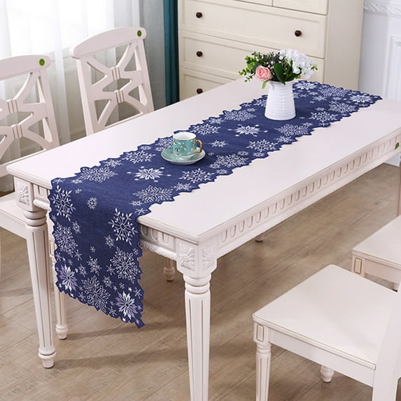 Cinvoph Christmas Table Runner Bule Snowflake Table Runner, Seasonal Winter Kitchen Dining Table Decoration for Home Party Decor 15"x70"