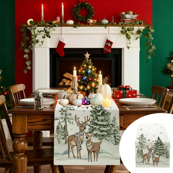 Cinvoph Christmas Table Runner Reindeer Christmas Table Runner Long Winter Christmas Xmas Holiday House Table Decoration 13"x71"