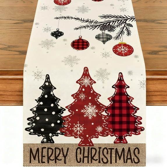 Cinvoph Christmas Table Runner Xmas Tree Snowfalke Table Runner, Seasonal Winter Kitchen Dining Table Decoration for Home Party Decor 13"x72"