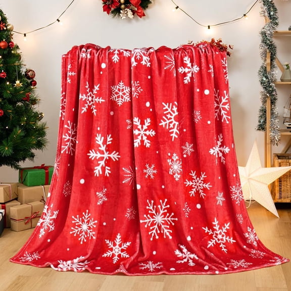 Cinvoph Christmas Throw Blanket, Super Soft Snowflake Flannel Fleece Blanket for Couch Bedroom, Microfiber Blankets for Holiday Party Home Decorations, 40 x 50 Inch, Red