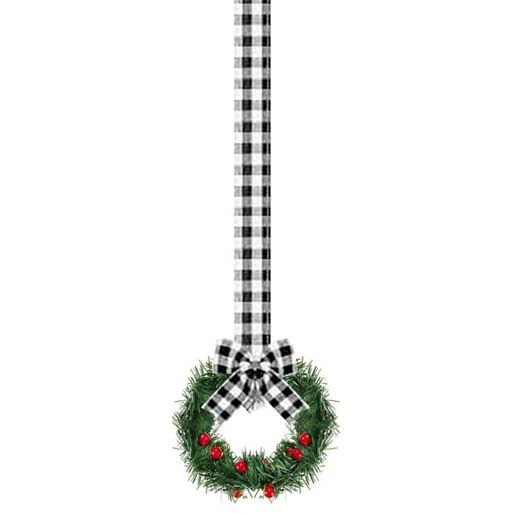 Cinvoph Christmas Wreaths with Plaid Ribbon Bow 5.12" Mini Christmas Wreath Decorated with Red Berry for Window Front Door Xmas Decor