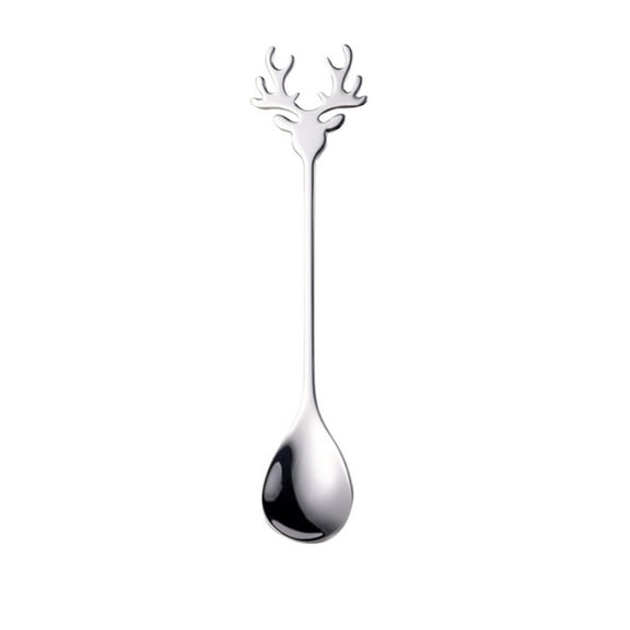 Cinvoph Coffee Spoons Decorative Reindeer Dessert Spoon Stainless Steel Teaspoon for Ice Cream Pudding Yogurt Tea Parties Retro Table Settings 5.5" Silver