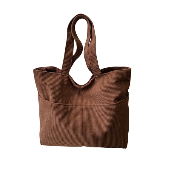Cinvoph Corduroy Tote Bag Solid Large Capacity Handbag Stylish Casual Shoulder Bag for Women Daily Outings 18"x12.5"x4.5" Brown