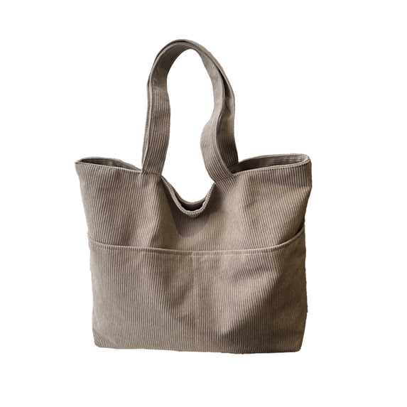 Cinvoph Corduroy Tote Bag Solid Large Capacity Handbag Stylish Casual Shoulder Bag for Women Daily Outings 18"x12.5"x4.5" Gray