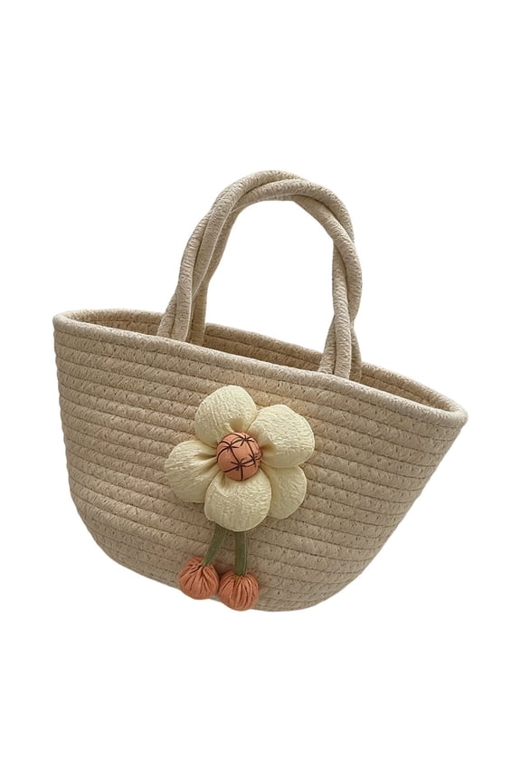 Cute Handbag for Women Decorative Woven Fabric Spring Storage Tote Versatile for Travel Weekend Trips 10"x11"x4"
