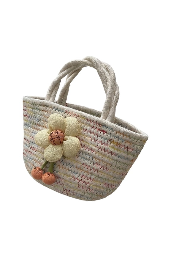 Cute Handbag for Women Decorative Woven Fabric Spring Storage Tote Versatile for Travel Weekend Trips 10"x11"x4"