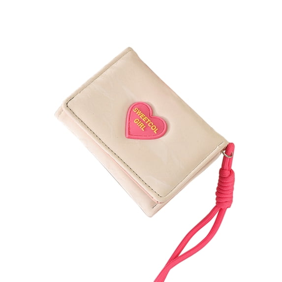 Cinvoph Cute Heart Purse for Women Trifold Short Wallet with Wrist Strap Rfid Blocking Card Holder Durable Fashion Accessory 3"x4" Beige