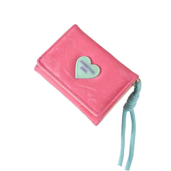 Cinvoph Cute Heart Purse for Women Trifold Short Wallet with Wrist Strap Rfid Blocking Card Holder Durable Fashion Accessory 3"x4" Pink