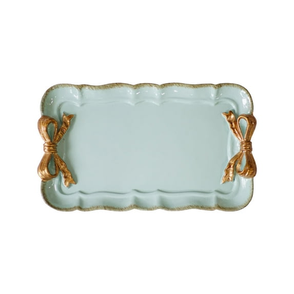 Cinvoph Dessert Serving Tray - Exquisite Bow Organizer, Jewelry & Sundries Plate, Elegant Decorative Tray for Vanity, Coffee Table & Home Accent, Light Green