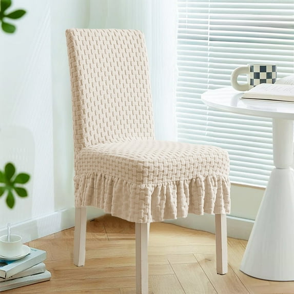 Cinvoph Dining Room Chair Slipcovers Stretch Jacquard Fabric Chair Covers Non Slip Washable Furniture Protector with Skirt for Dining Room Holiday Party, Beige