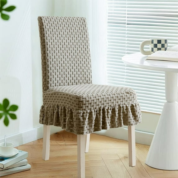 Cinvoph Dining Room Chair Slipcovers Stretch Jacquard Fabric Chair Covers Non Slip Washable Furniture Protector with Skirt for Dining Room Holiday Party, Gray