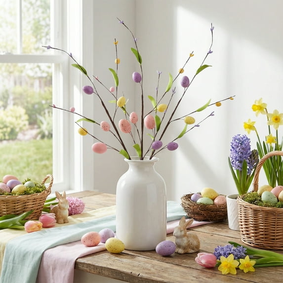 Cinvoph Easter Artificial FLower Decorative Egg Berry Branch for Spring Wreath Floral Arrangement Home Party Centerpiece Decor 25"