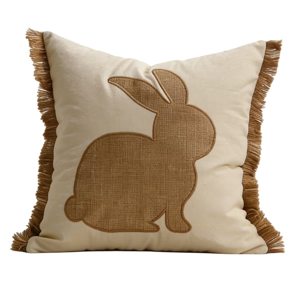 Cinvoph Easter Bunny Embroidered Throw Pillow Cover Farmhouse Linen Embroidered Cushion Cover for Sofa Bed Couch Spring Home Party Decor 18"