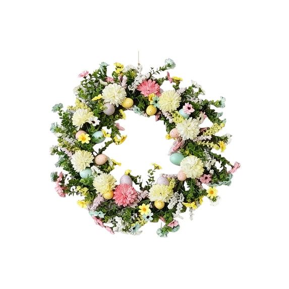 Cinvoph Easter Wreath for Front Door Decoraitve Flower Eggs Hanging Wall Decoration Spring Farmhouses Wreath Arrangement Decor 20"