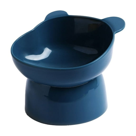 Cinvoph Elevated Cat Bowl Non Tipping Shallow 4" Wide Feeding Bowl Non-Slip Weighted Base for Adult Cats Decorative Pet Dish Easy to Clean, Blue