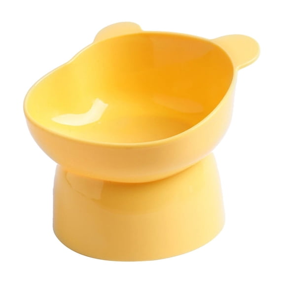 Cinvoph Elevated Cat Bowl Non Tipping Shallow 4" Wide Feeding Bowl Non-Slip Weighted Base for Adult Cats Decorative Pet Dish Easy to Clean, Yellow