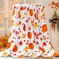 thumbnail image 1 of Cinvoph Fall Pumpkins Throw Blanket, Orange White Pumpkins Leaves Soft Warm Fleece Blanket for Living Room Couch Bed Chair or Dorm, 28"x40", Orange, 1 of 6