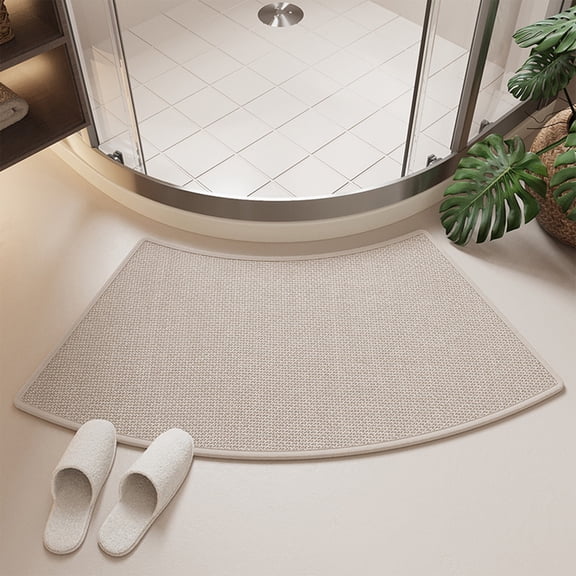 Cinvoph Fanshaped Bathroom Rugs, Bath Mats for Bathroom, Shower Room Rugs Non-Slip & Washable, Absorbent Toilet Mat, Stripe Bath Carpet 16"x24" Beige