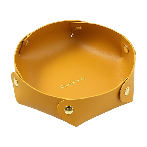 Cinvoph Faux Leather Organizer Tray - Foldable Storage Box for Vanity, Desk & Entryway, Durable Valet Tray for Jewelry, Keys & Office Supplies, Yellow