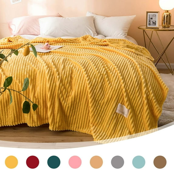 Cinvoph Fleece Twin Size Blanket for Bed 70x80 Inch, Super Plush and Soft Decorative Blankets for All Season, Yellow