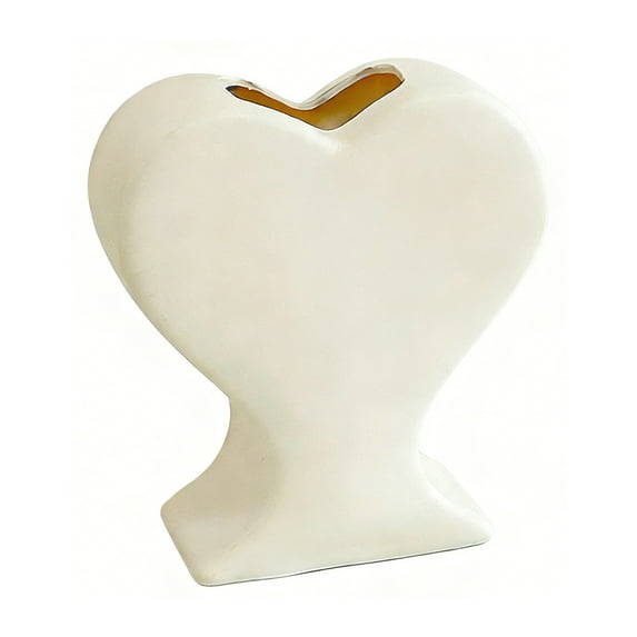 Cinvoph Flower Vase Romantic Heart-Shaped Decktop Sculpt Decor Valentine's Day Flower Arrangement for Dining Table Bedroom Home Decor 1.2L White