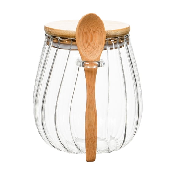 Cinvoph Glass Jar with Lid and Spoon, Tea Leaf Storage Containers Coffee Jar Coffee Grounds Container, Glass Food Storage Canister 3.5"x5"