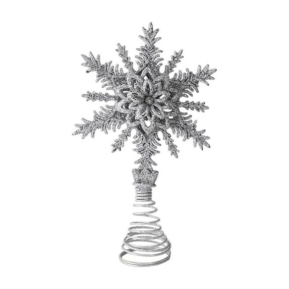 Cinvoph Glittered Christmas Snowflake Tree Topper Exquisite Christmas Vintage Holiday Treetop Shatterproof Snowflake Ornament for Holiday Christmas Tree Decoration 8.3" Silver