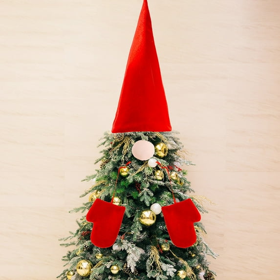 Cinvoph Gnome Christmas Tree Topper, Velvet Gnome Hat & Gloves Christmas Ornaments Xmas Tree Topper Decorations for Holiday Home Party Indoor Outdoor Decor 22"