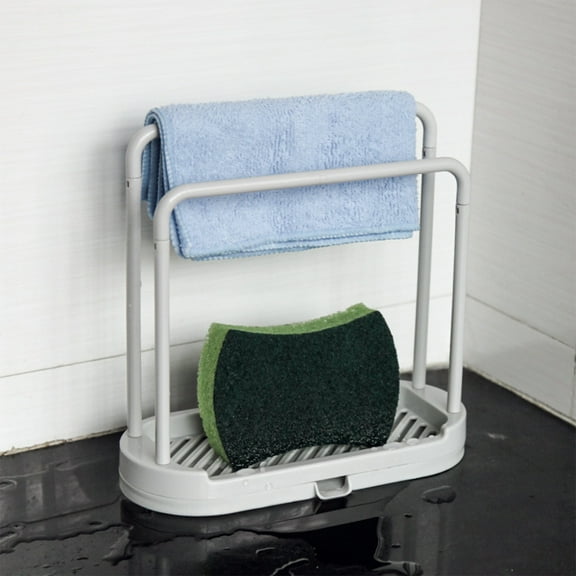 Cinvoph Kitchen Sponge Holder Dishcloth Hanger Kitchen Sink Rack Organizer Stand Space Saving Countertop Storage for Sponge Dish Brush Soap Dispenser Kitchen Sink 8"x4"x8" Gray