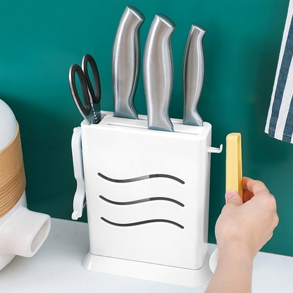 Cinvoph Knife Holder Kitchen Knife Storage Rack with 2 Hooks Space Saving Versatile Organizer for Kitchen Utensils Cooking Tools Cutlery Countertop Storage 7"x3"x8" White