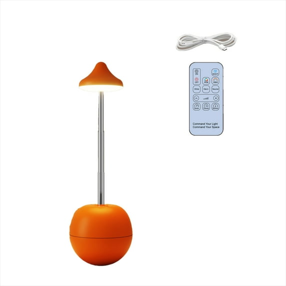 Cinvoph LED Desk Lamp, Adjustable Height Desk Light with Remote Control Bedside Lamp for Bedroom, Living Room, Office Reading, Study, Workbench USB Charging 3.5"-12"H, Orange