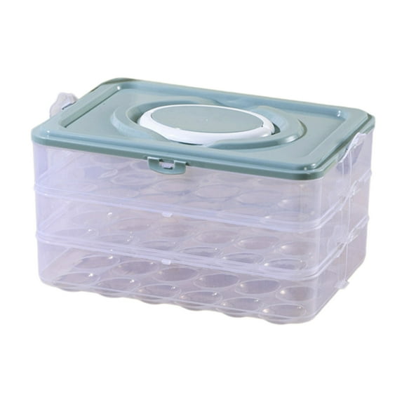 Cinvoph Large Capacity Egg Holder with Lid & Handle Stackable Stackable 3-Layer 72 Eggs Organizer Fresh Storage Tray for Fridge Egg Storage and Daily Food Use 12"x9"x6", Light Blue