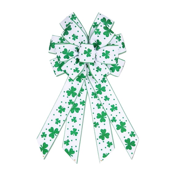 Cinvoph Large St. Patrick's Day Wreath Bows for Front Door Decorative Shamrock Clover Ribbon Indoor Outdoor Wall Party Supply 11"x19.5"