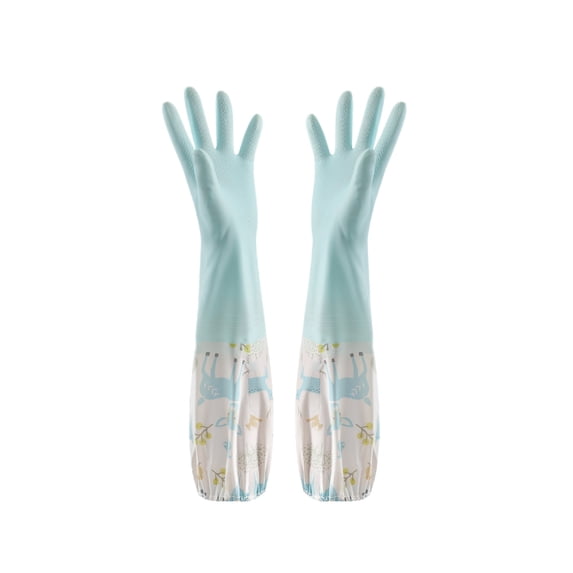Cinvoph Latexs Dishwashing Gloves Medium Long Cuff Flock Lining Household Cleaning Gloves Waterproof Nonslip for Kitchen Laundry Gardening, 5.5"x19" Blue