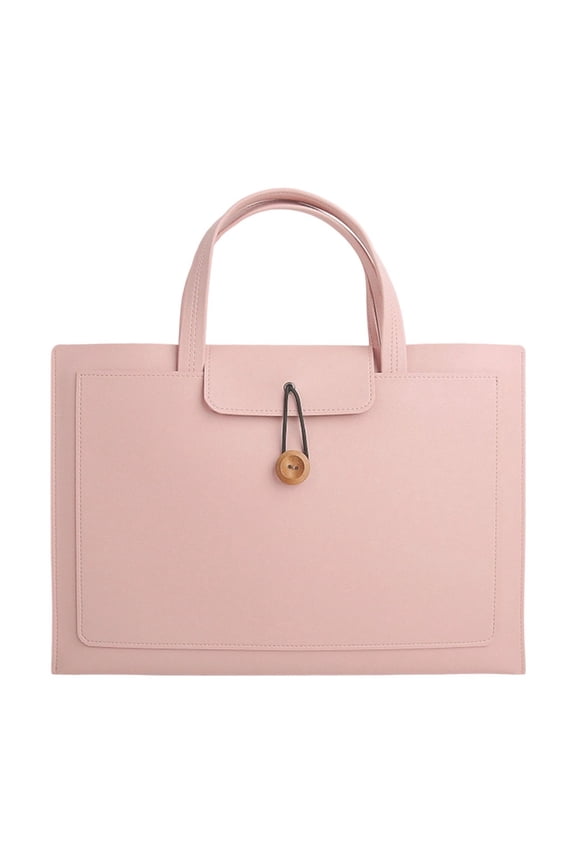 Leather Handbag for Files Laptops Waterproof Case Folder Document Case Bag With Removable Hand Strap for Men Women 13"x10" Pink